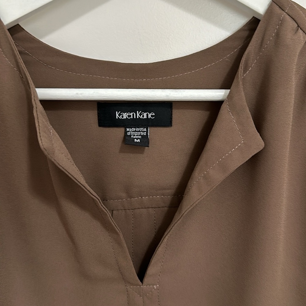 Karen Kane Brown Long-Sleeve V-Neck Blouse - Picture 2 of 9